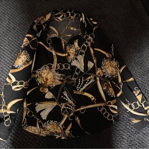 Versace Black and Gold Baroque Print Blouse